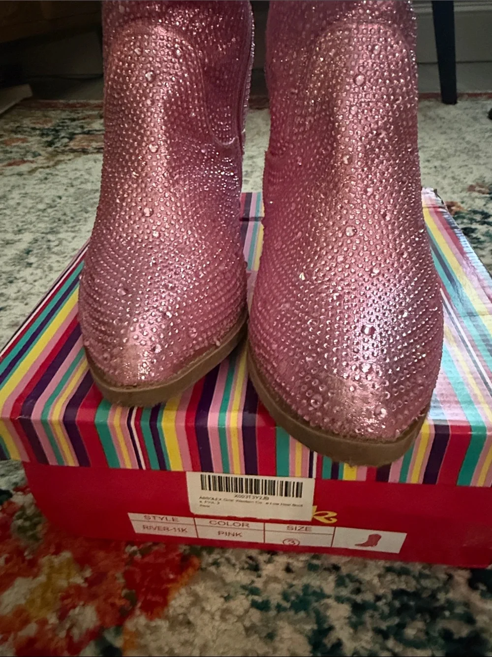 Girls' Western Cowgirl Cowboy Pointed Toe Rhinestone Low Heel Boots